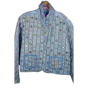 C:EED VTG Silk Sari Patchwork Reversible Quilted Jacket Size Medium Boho Artsy